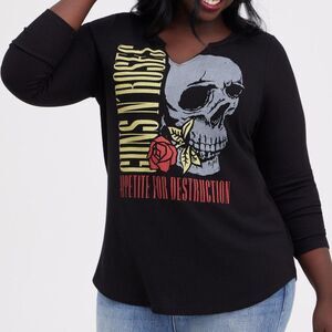 NWT Torrid Deep Black Guns 'N Roses Graphic Waffle Knit Tee Size 0 Large